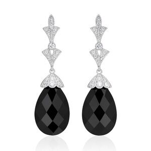 ⚜️ Black Crystal Silver Drop Earrings Statement